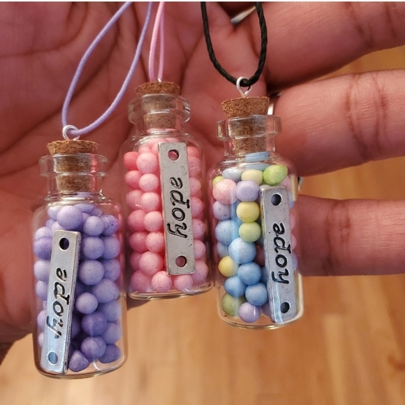 "Hope" message in a bottle necklace